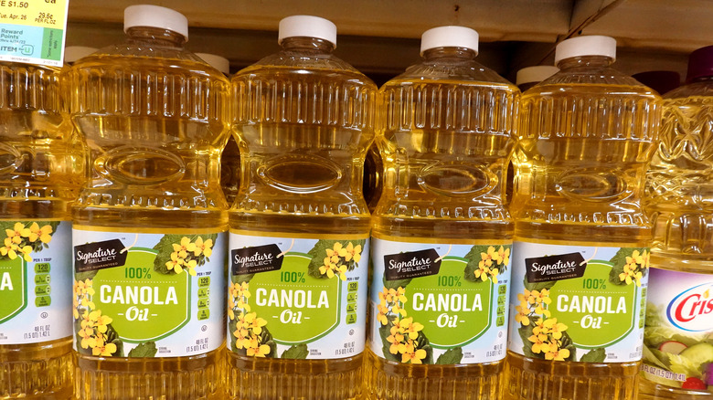 A row of canola oil