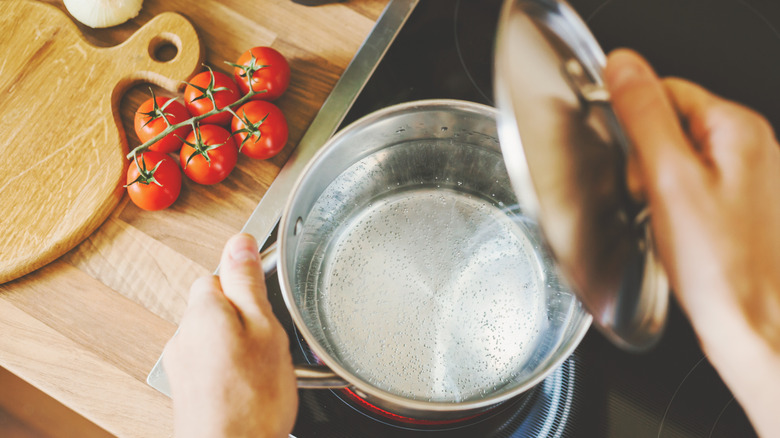 Water simmering on stove