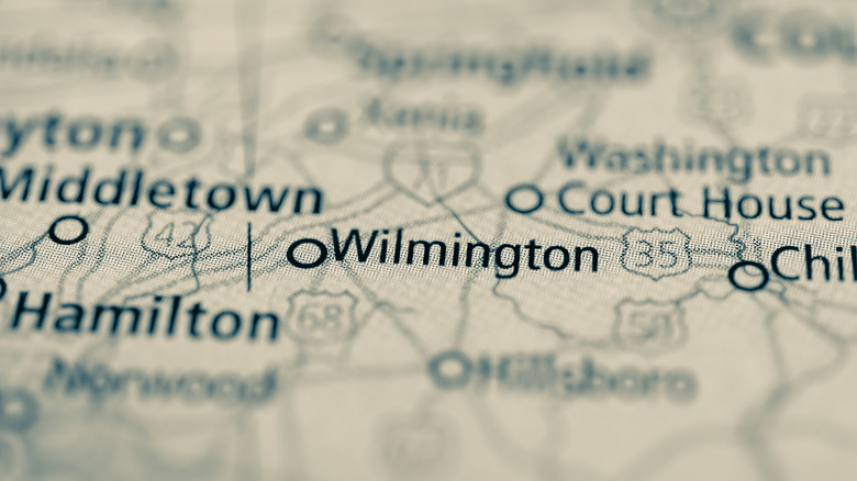 road map closeup of Wilmington, Ohio