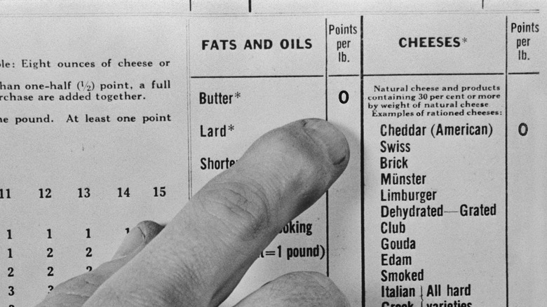 point value for butter, lard, and shortening During World War II