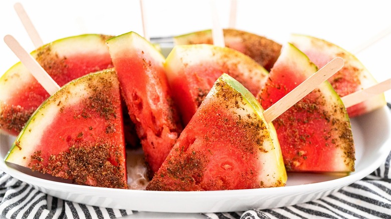 Watermelon slices with chili powder