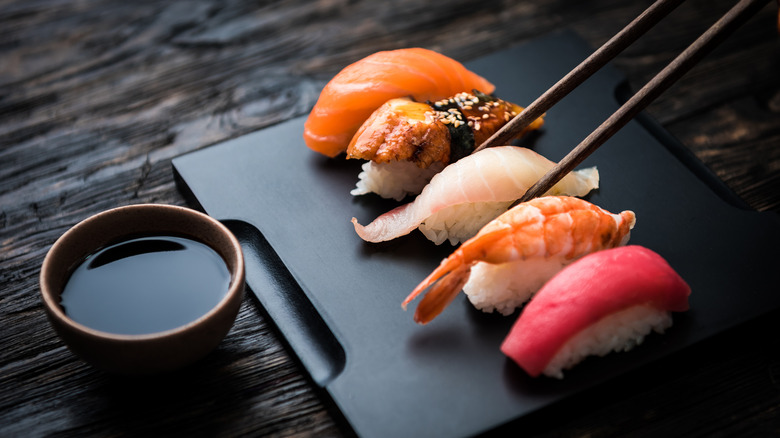 Plate of assorted nigiri-zushi