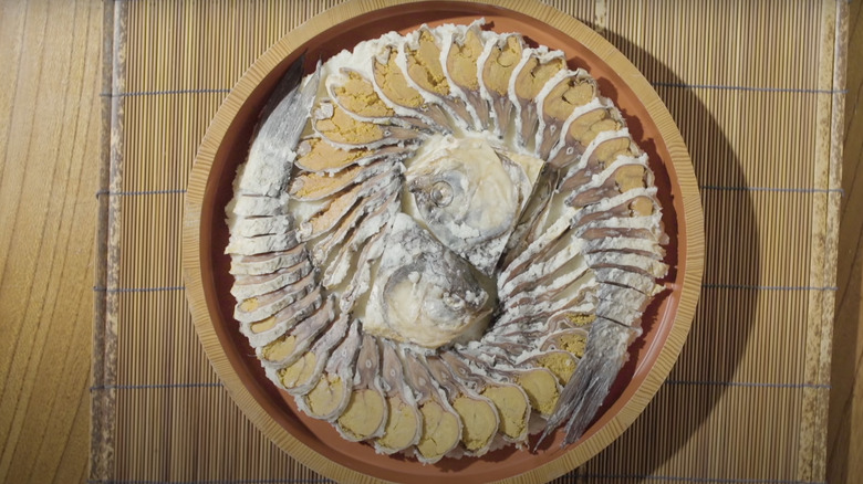 Plate of sliced funa-zushi