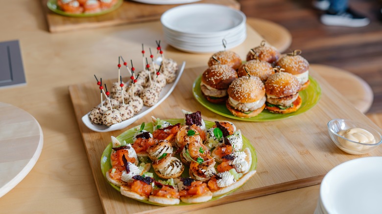 plated appetizers on serving board