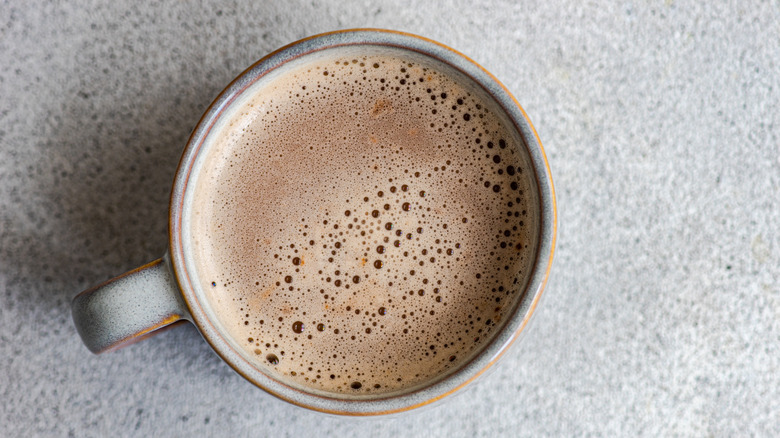 overhead view cup of hot chocolate