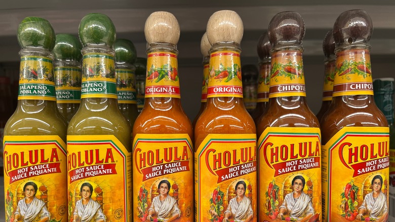 Bottles of Cholula hot sauce