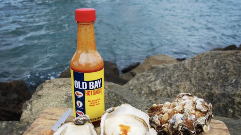 Old Bay hot sauce and oysters