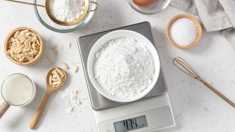 Ingredients surrounding kitchen scale