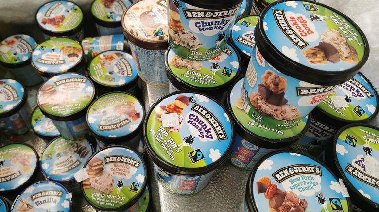 stacks of ben and jerry's pints