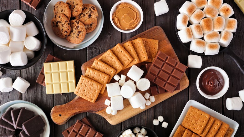 Display of s'mores ingredients