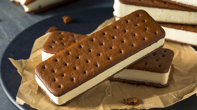 Ice cream sandwiches on a plate 