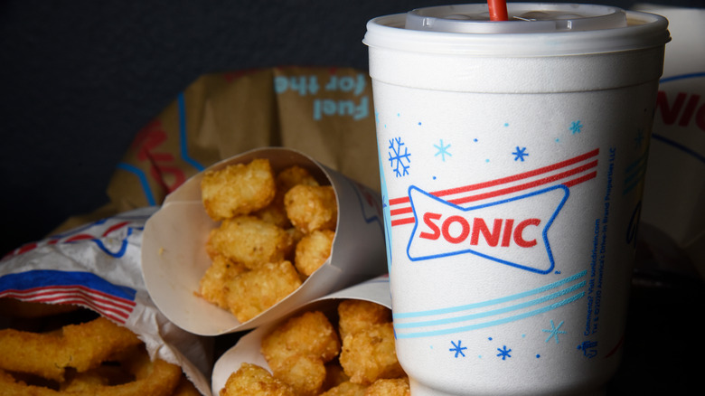 Mozzerella sticks, tater tots and a sonic drink