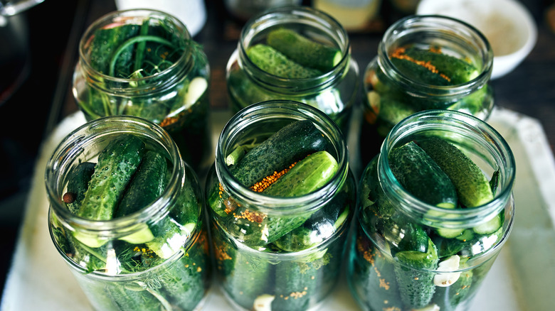 Homemade pickles in jars