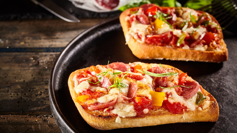 pizza toast on iron skillet