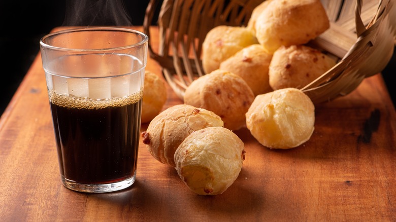 coffee glass and bread rolls