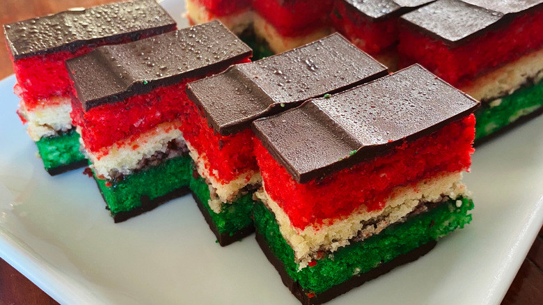 rainbow cookie on a plate