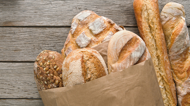 Bread stored in a brown paper bag