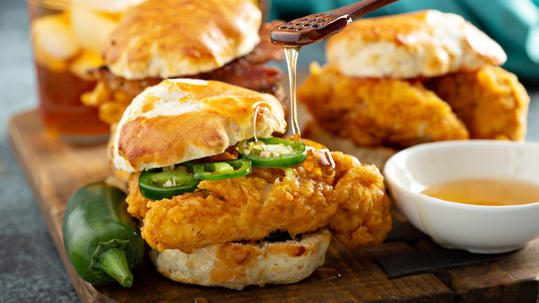 Chicken biscuit with jalapeno and honey