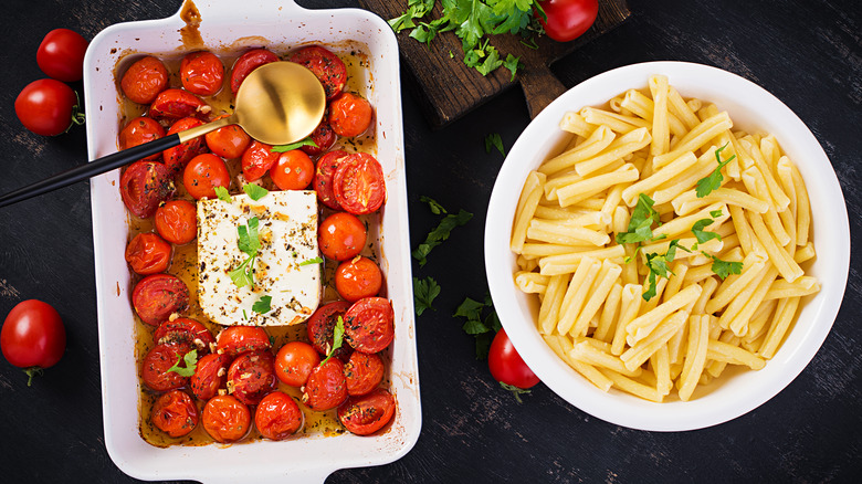 Casarecce pasta with tomato and feta 