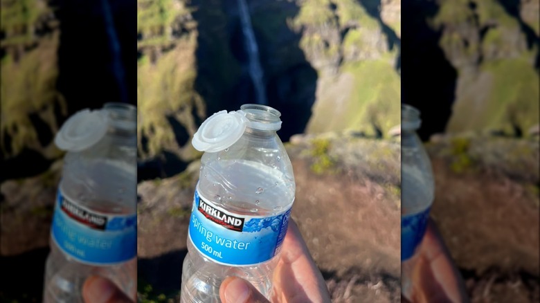 A water bottle with a flip top