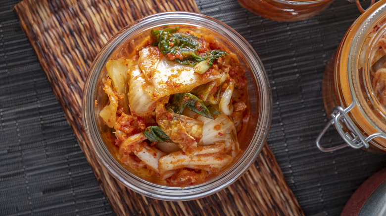 Kimchi in a glass jar