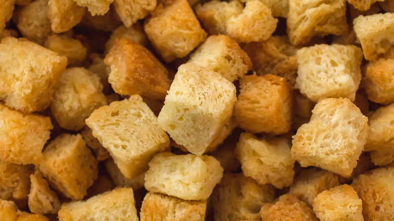 pile of cubed croutons