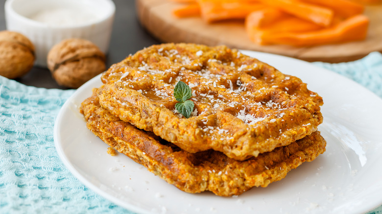 two carrot cake waffles