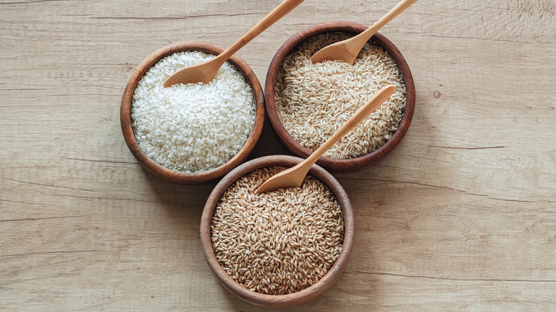 different rice varieties in bowls