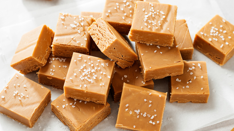 Pile of peanut butter fudge on a table