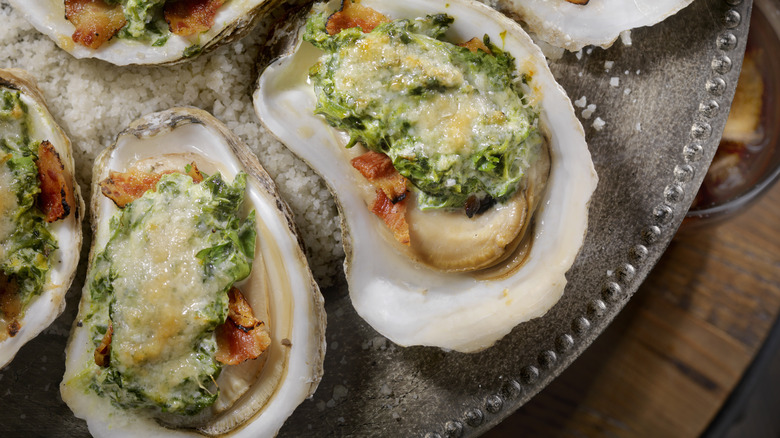 oysters Rockefeller on salt bed