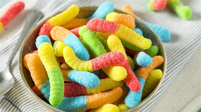 Bowl of Trolli gummi worms