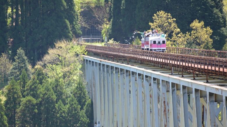 Ramen train passing over bridge