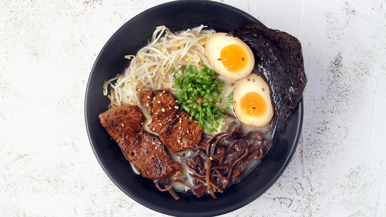 Ramen bowl sitting on table