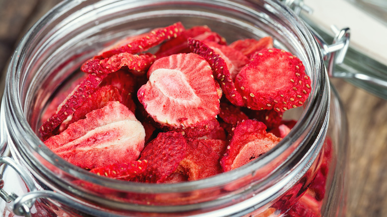 Dried strawberries in jar