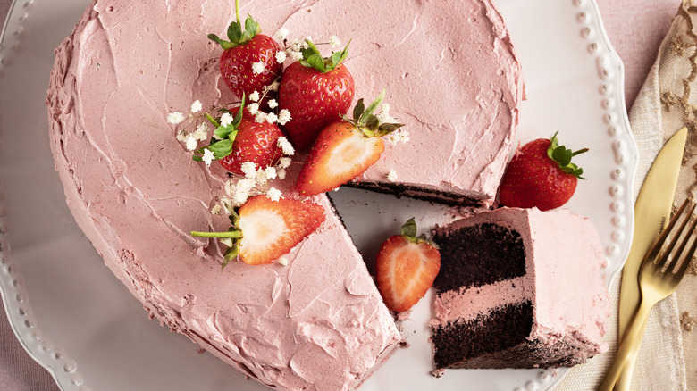 Chocolate cake with pink frosting