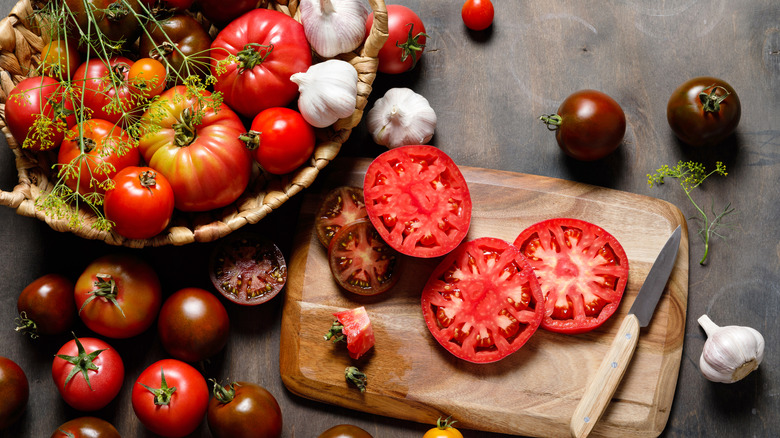 array of heirloom tomatoes