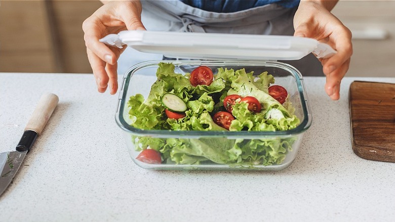 Salad in glass container 