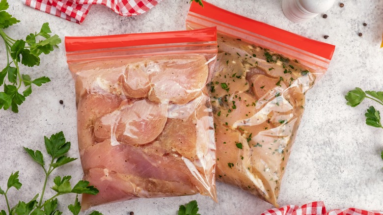 Chicken in marinade bags