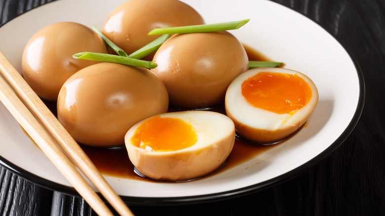 Plate of ramen eggs