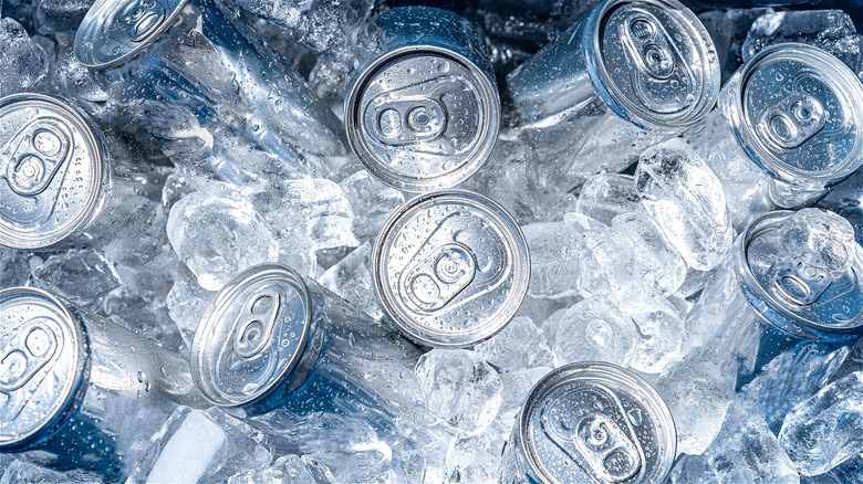 Canned drinks over ice 