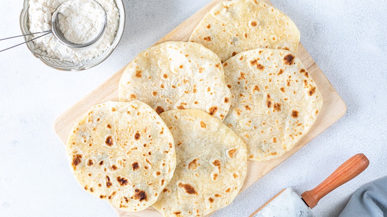 Flour tortillas on cutting board