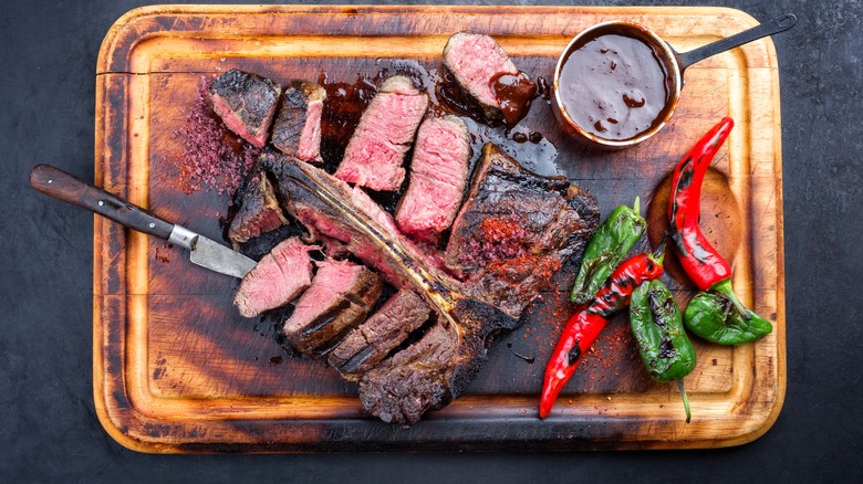 Meat on a large cutting board