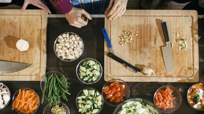 Wooden cutting boards on counter