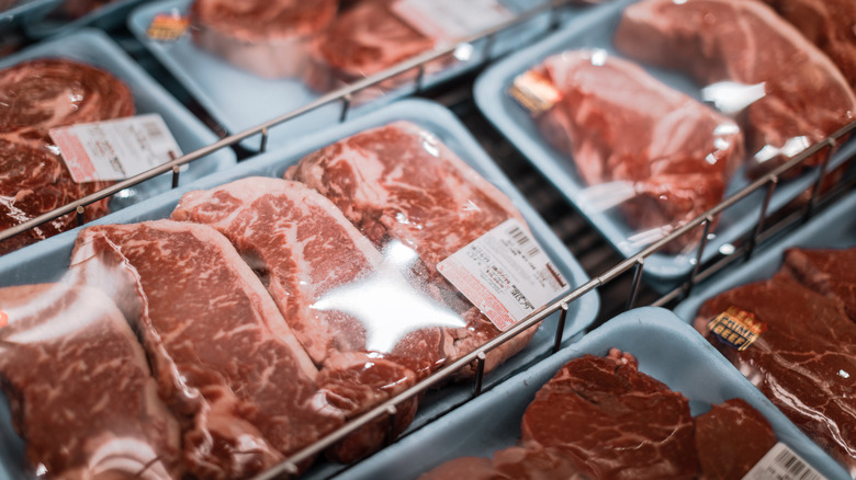 Costco steaks in a reach-in cooler