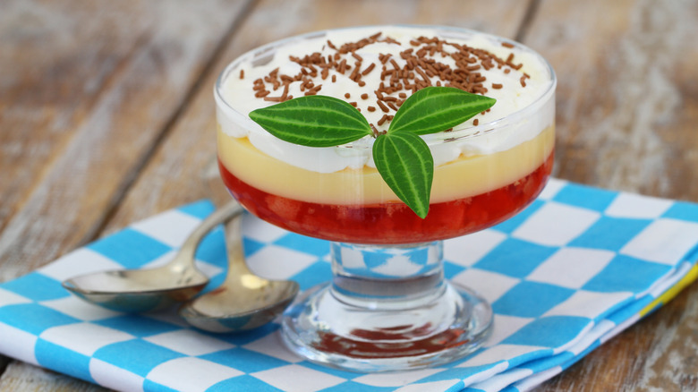 Sherry trifle on checkered cloth