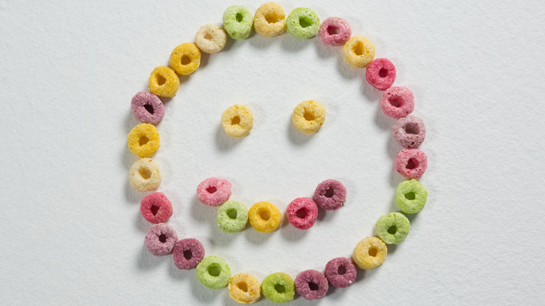 smiley face made of Froot Loops