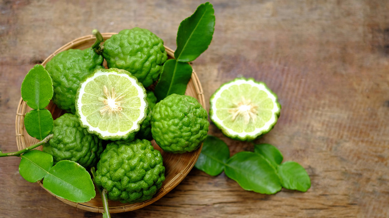 Makrut limes with leaves