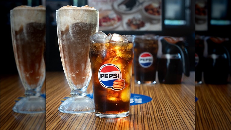 Pepsi Maple Syrup Cola in branded glass