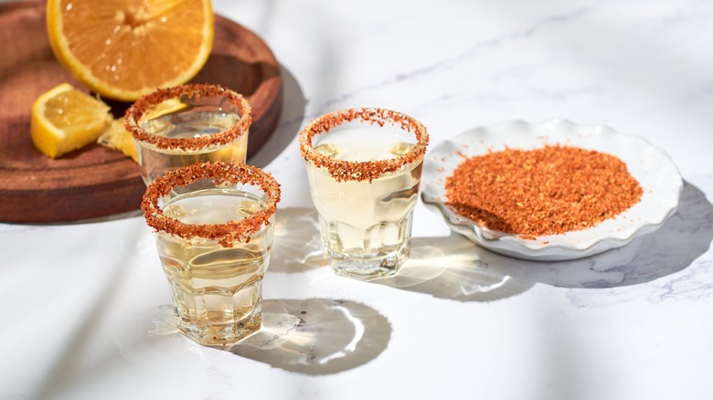 three small glasses of mezcal 