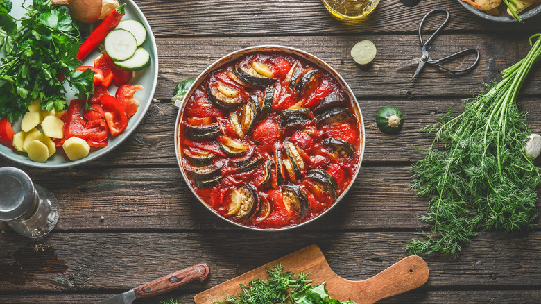 traditional ratatouille with knife and fork